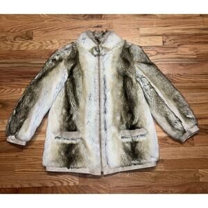 Vtg Tissavel France Coat Faux Fur Tan Brown Size M England Suede Bomber Style